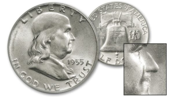 The front and reverse of the "Bugs Bunny" Franklin Half Dollar
