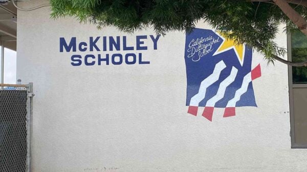 A wall of the McKinley Elementary School located in Santa Monica, California
